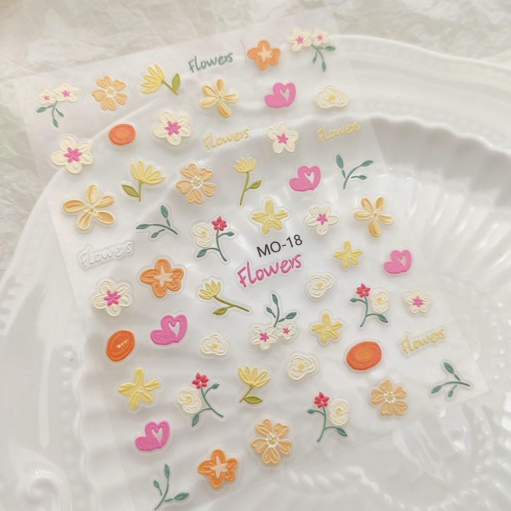 Рельефные наклейки для ногтей: Наклейки с цветами, ромашками, мультфильмами, тюльпанами, кроликами, любовью, бабочками.