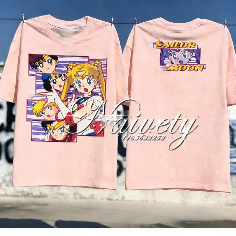 2026 New Premium Cotton Sailor Moon Retro Graphic Tee Front Back Printed Fashion Clothes Unisex Tops For Children And Adult