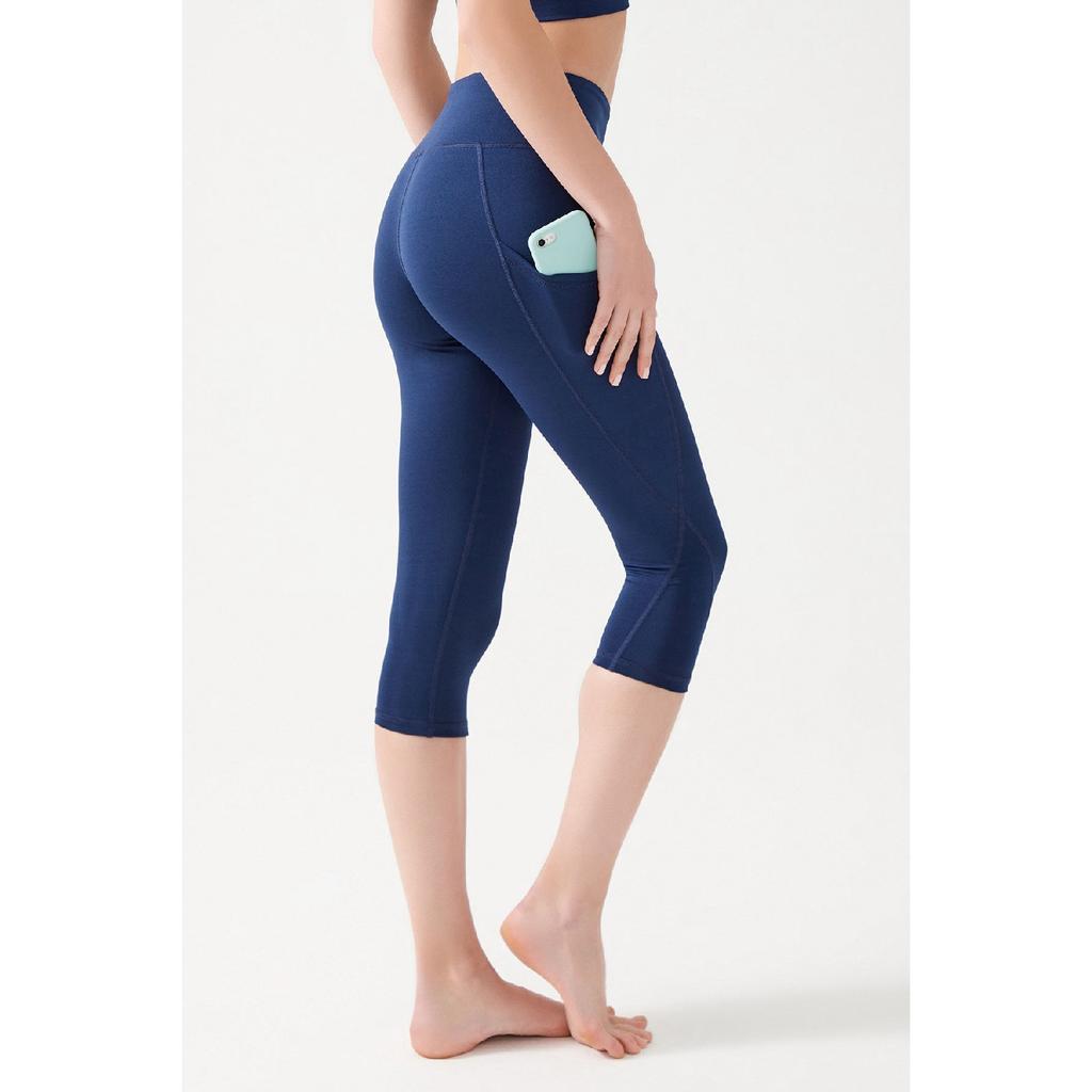 Женские черные леггинсы-капри длиной ниже колена с высокой талией и двойным карманом, капри