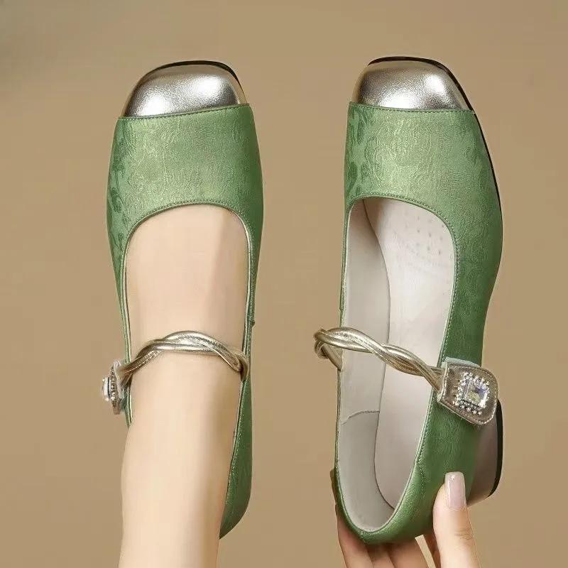 Туфли женские Мэри Джейн на высоком каблуке женские модные туфли-лодочки женские разноцветные квадратные носки со стразами на среднем каблуке женские