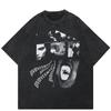 2024 Streetwear Abstract Graphic Unisex T-Shirt Cotton Washed Black Tshirt Unisex Tops Tees Summer Short Sleeves T Shirt