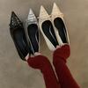 Spice Girl Style Strap Bow Design Pointed High Heels 2025 Spring New Thin Heel Shallow Mouth Sexy Single Shoes Women's Shoes