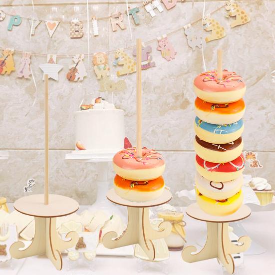 1 комплект подставки для пончиков креативной формы многоразовые гладкие края без заусенцев широкое применение простая сборка деревянная пищевая подставка для десертных пончиков для пекарни