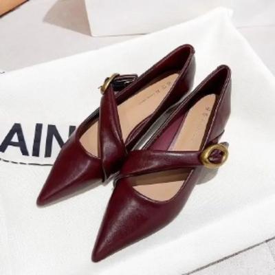 Острый носок женские массивные кожаные элегантные туфли на каблуке трендовая мода весна дизайнерские босоножки для вечеринок новинка Mujer Zapatos