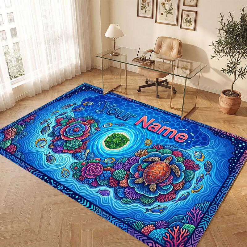 Octopus Sea Life Theme Crystal Velvet Floor Rug Personalized Custom Name Text Warm Carpet Home Decoration