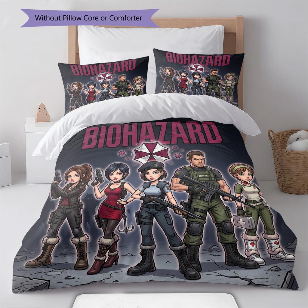 Resident Evil Pattern Bedding Quilt Set Quilt Cover Pillowcase Home Birthday Gift(1 * duvet cover + 2 * pillowcase, without core)