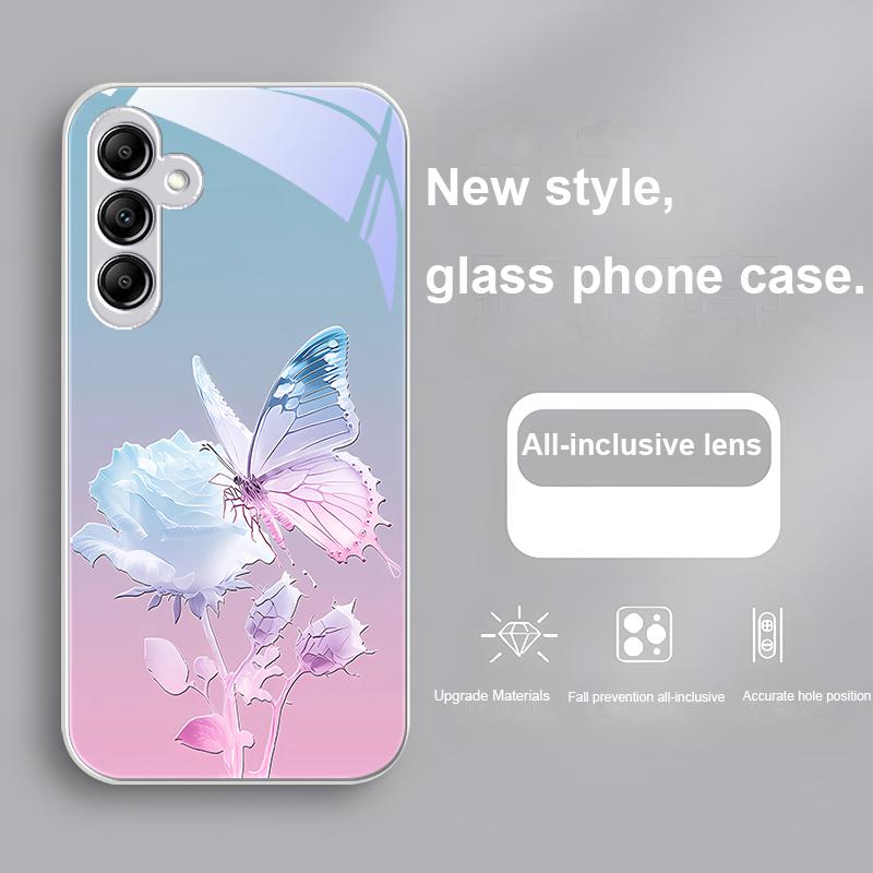 Стеклянный Чехол Для Телефона Для Samsung Galaxy A01 A02 03 Core A04 A14 4G A13 54 34 31 20 25 23 22 5G S21 Ultra S20 Бабочка Градиент Синий