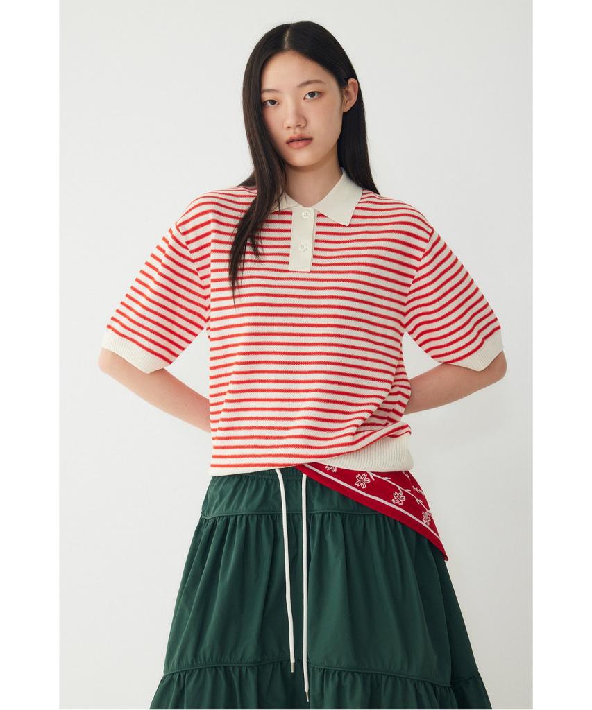 STUDIO TOMBOY Striped Collar Pullover _Red_9176352971