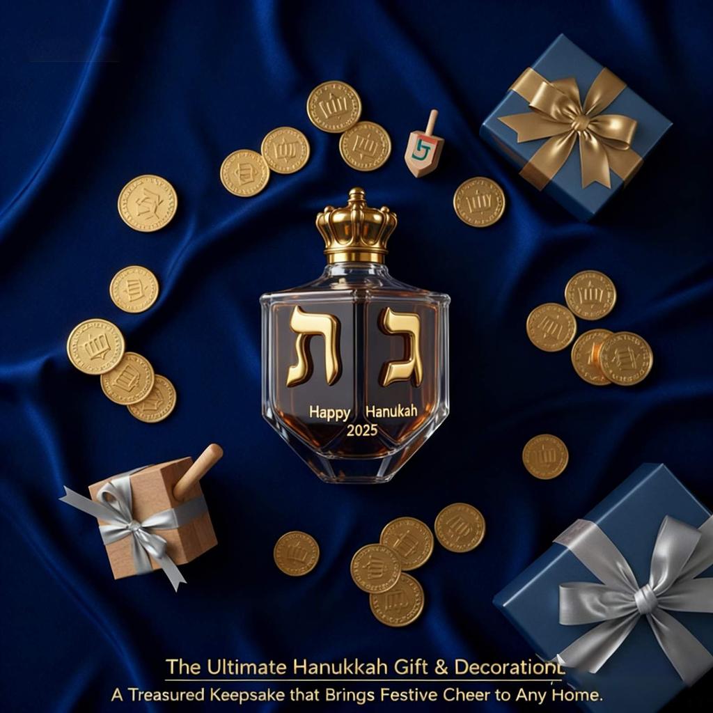 Hanukkah Dreidel Whiskey Bottle Glass Liquor Decanter With Golden Hebrew Letters Crown Cap Menorah Decoration Jewish Collectible Gift For Festival