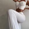 Women's 2 Pieces Set Solid Sleeveless Short Tops & High Waist Long Length Pants Female 2025 Autumn Summer