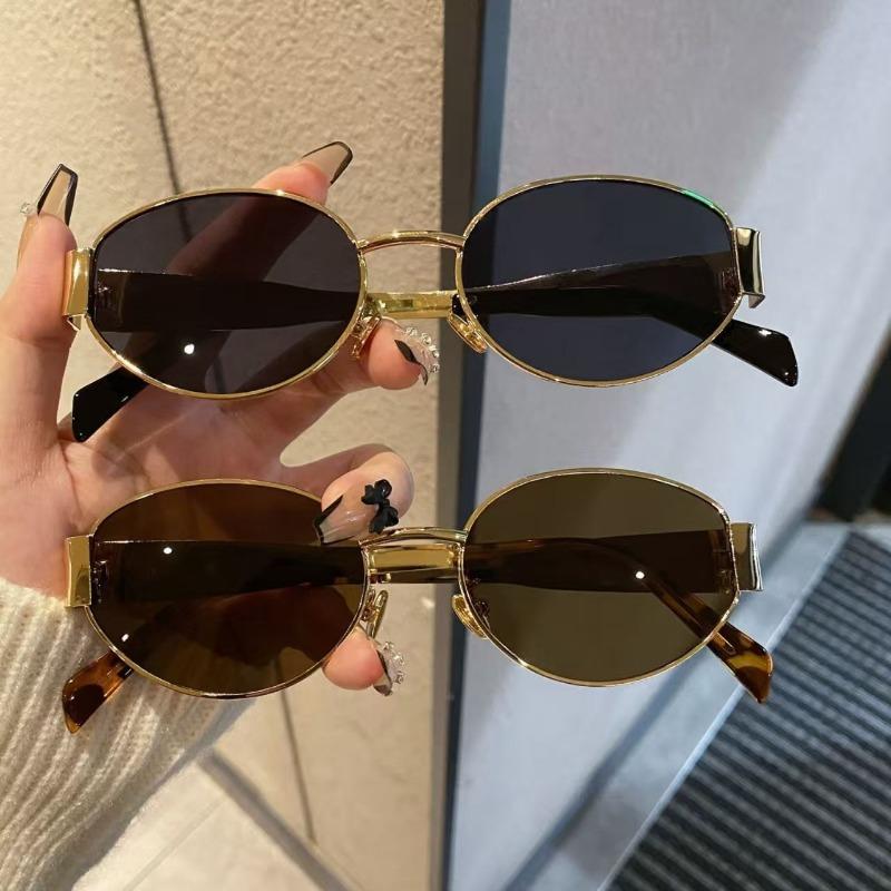 Fashion Metal Small Frame Oval Sunglasses New Women'S Summer Sunscreen Photography Eyeglasses Men Eyeglass Uv400