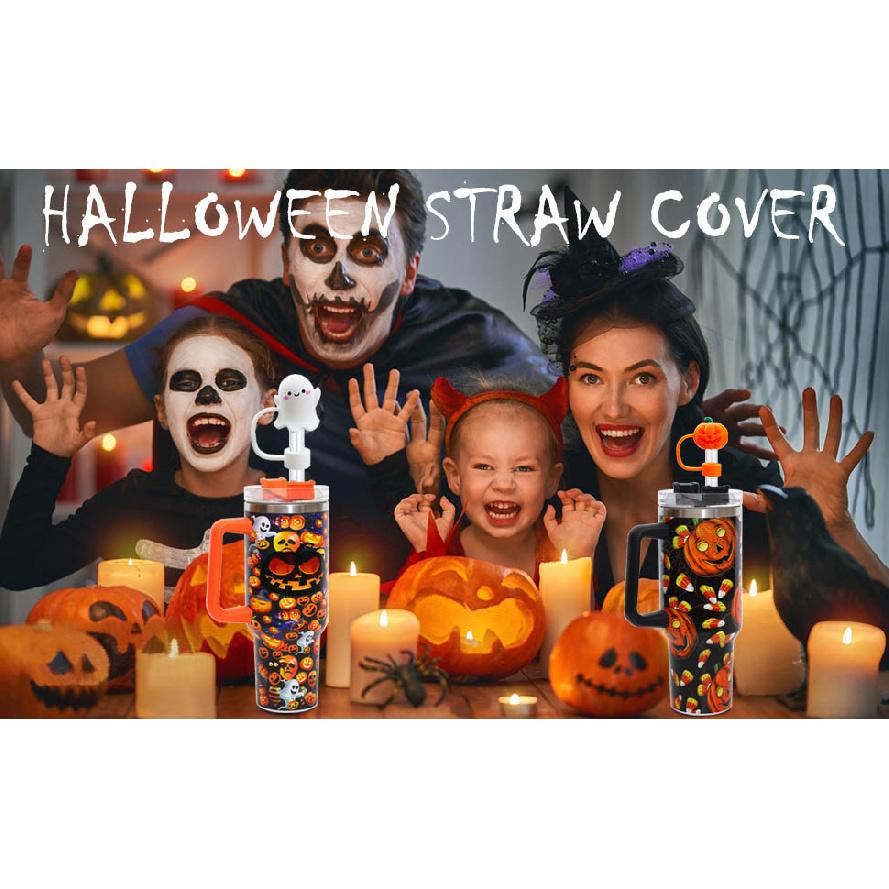 1/5PCS Halloween Straw Cover Cap for Stanley Cup Silicone Straw Topper for 10mm Straw Dust-Proof Reusable Straw Tips for Tumbler Cup Holders 5