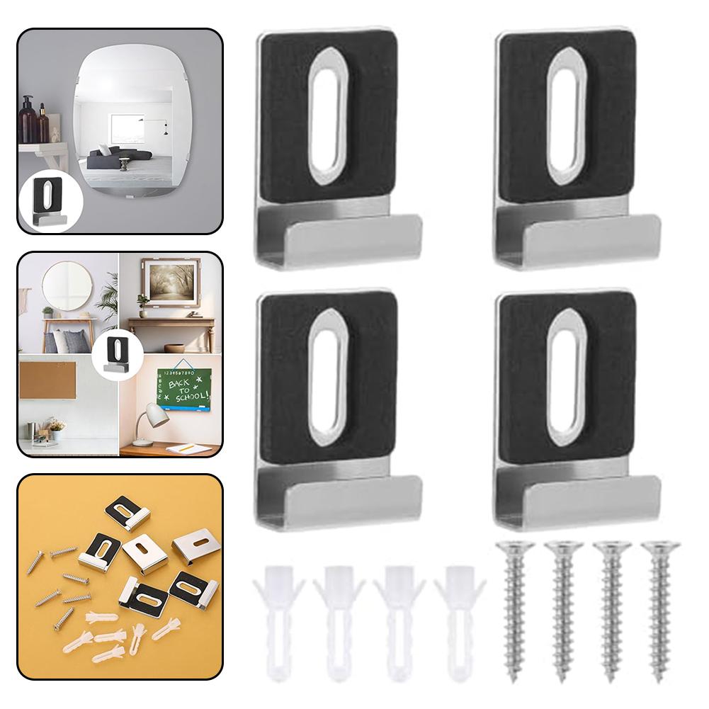 4pcs Bathroom Mirror Fixing Clips Wall Mounting Glass Hanging Clamps With Screws Frameless Mirror Glass Hanger Clamp Hardware