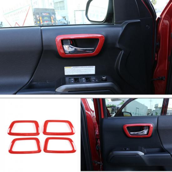 For Toyota Tacoma 2016- Red Car Inner Door Handle Bowl Cover Trim 4PCS