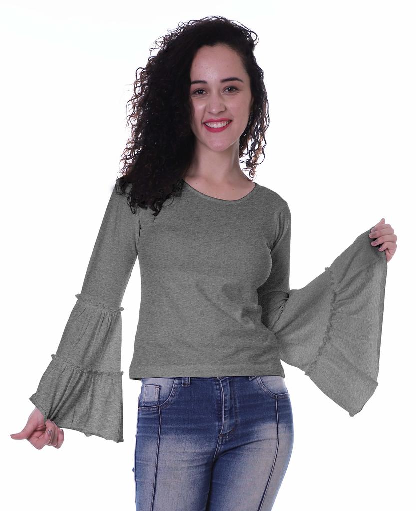 Moomaya Womens Long Bell Sleeves Tshirt Top Round Neck Plain Casual Fit Summer Tee