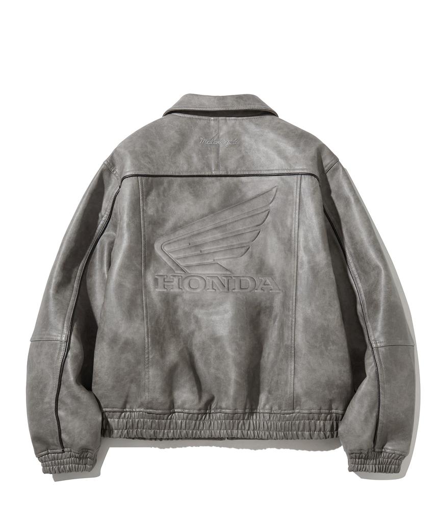 Phyps Motorcycle Engineered Leather Piping Motorcycle Jacket Gray