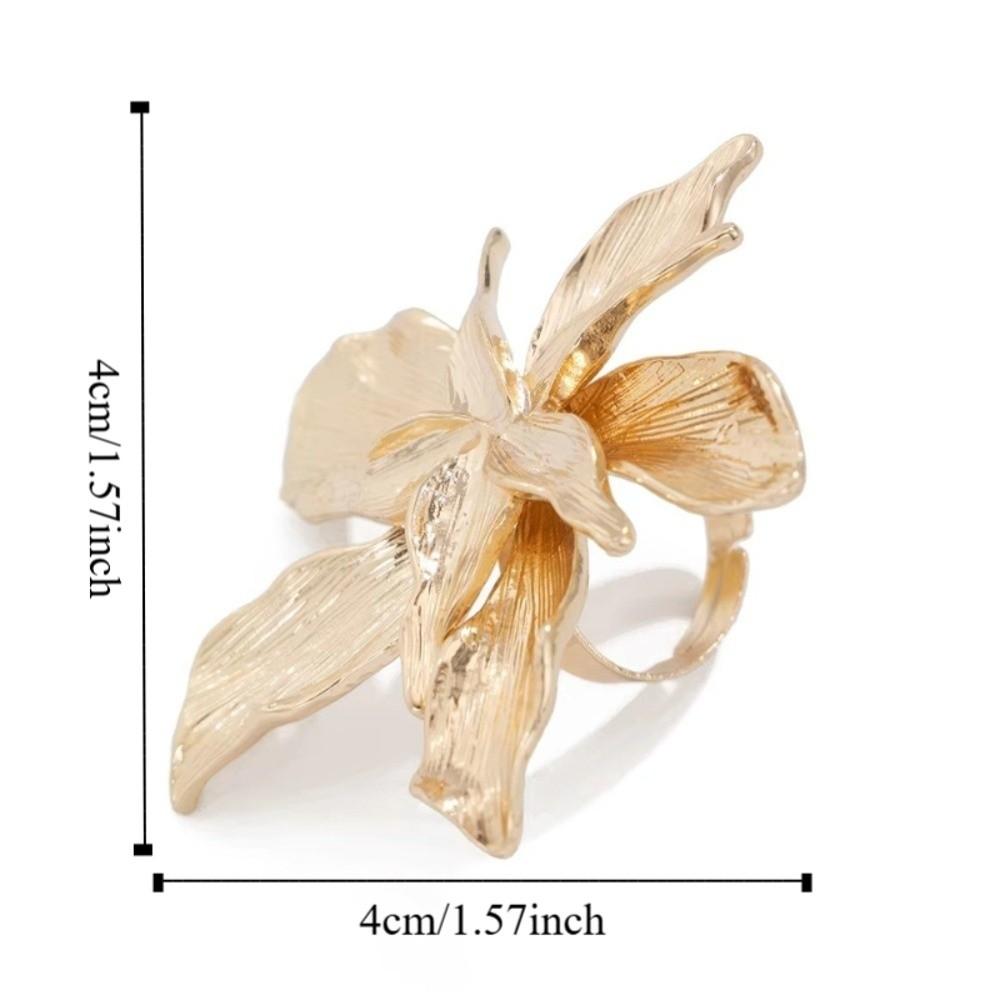 Adjustable Metal Flower Ring Double Layered Irregular Geometric Petal Ring  Trendy