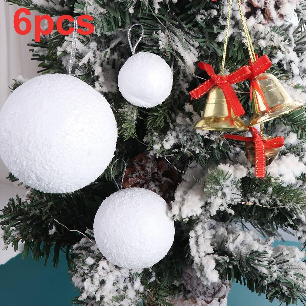 6pcs Round White Foam Christmas Balls 4/6/8CM Xmas Tree Hanging Pendant  New Year Gift