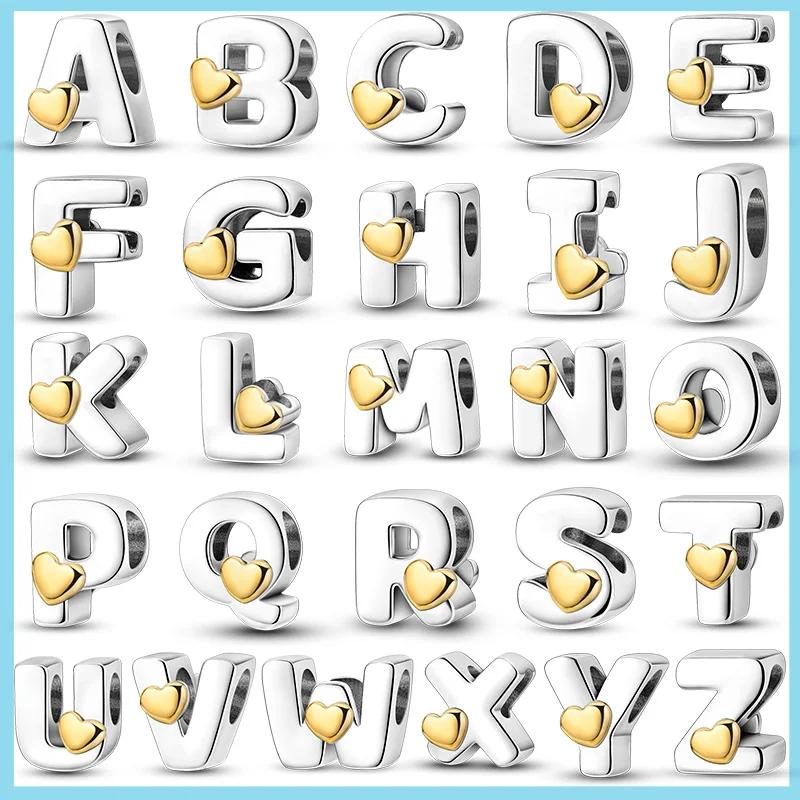 Медные бусины-шармы с 26 буквами алфавита A-Z, подходят для оригинального браслета-бэнгла Pan, аксессуары для DIY-украшений для женщин