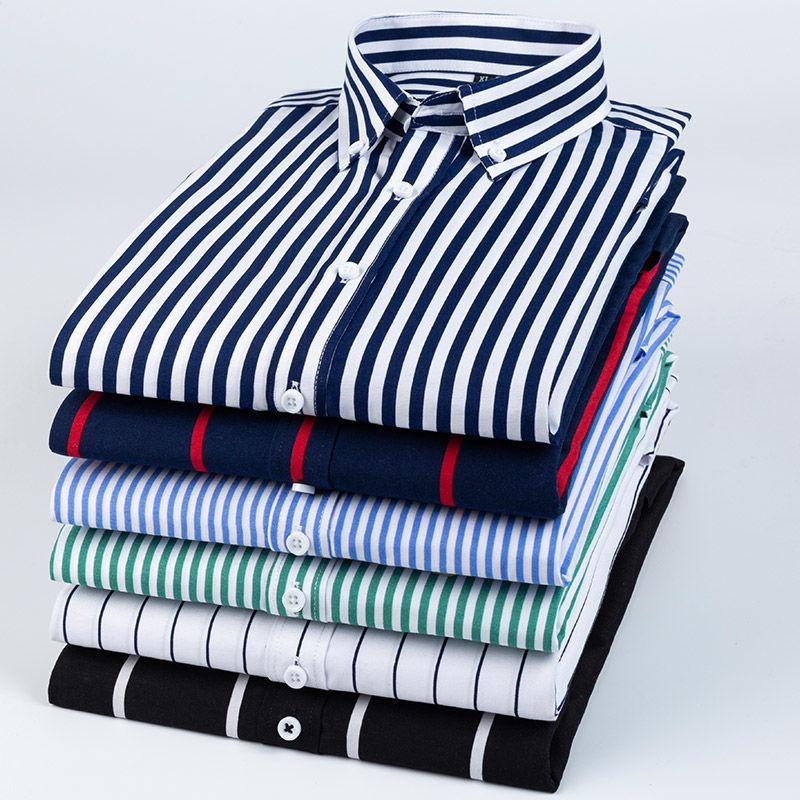 Мужские рубашки в полоску с длинным рукавом в клетку Smart Casual Business Не гладить Корейский приталенный крой Официальная сине-белая