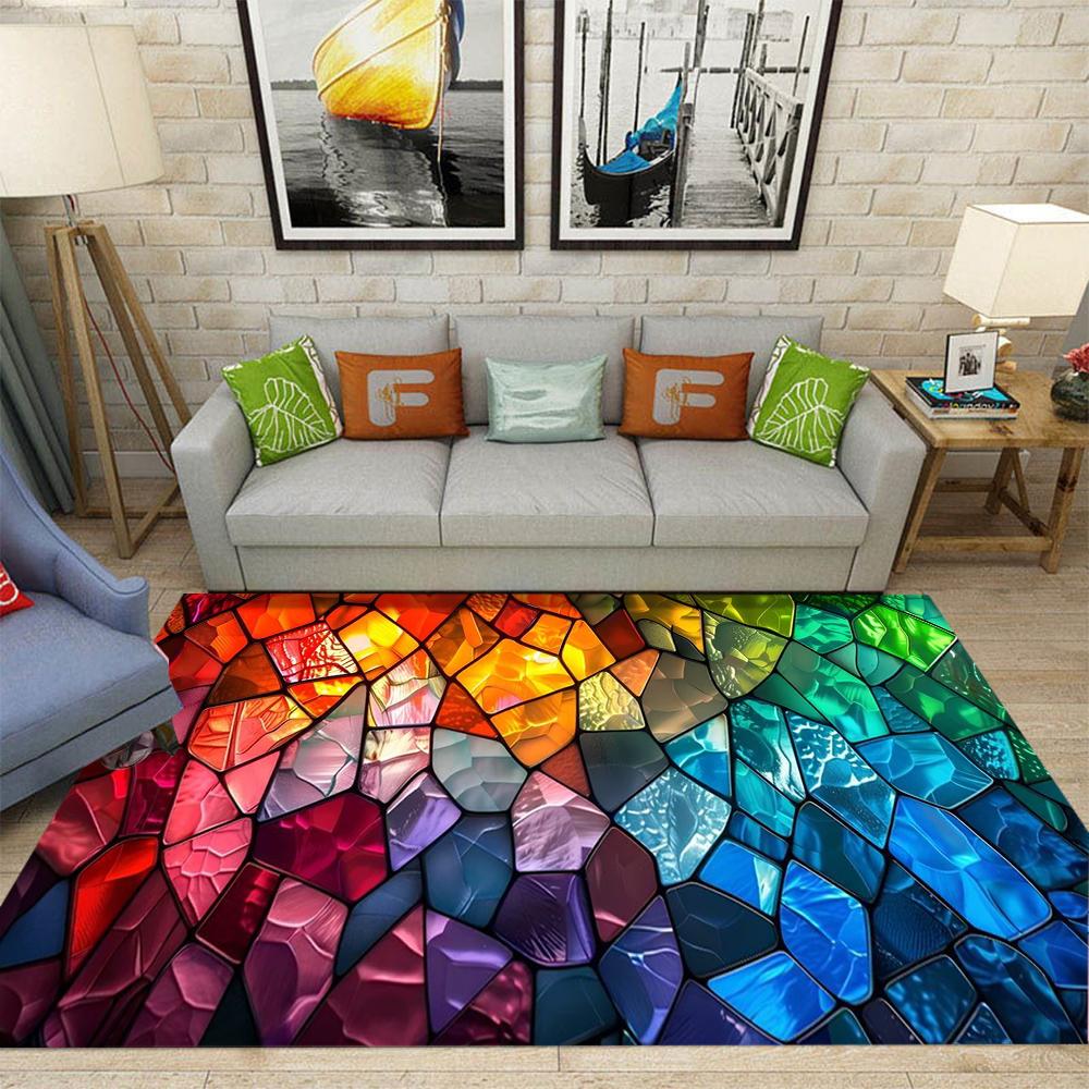 Визуальный 3D Ковер Красочный Геометрический Коврик Гостиная Спальня Противоскользящий Декоративный Коврик Домашнее Украшение