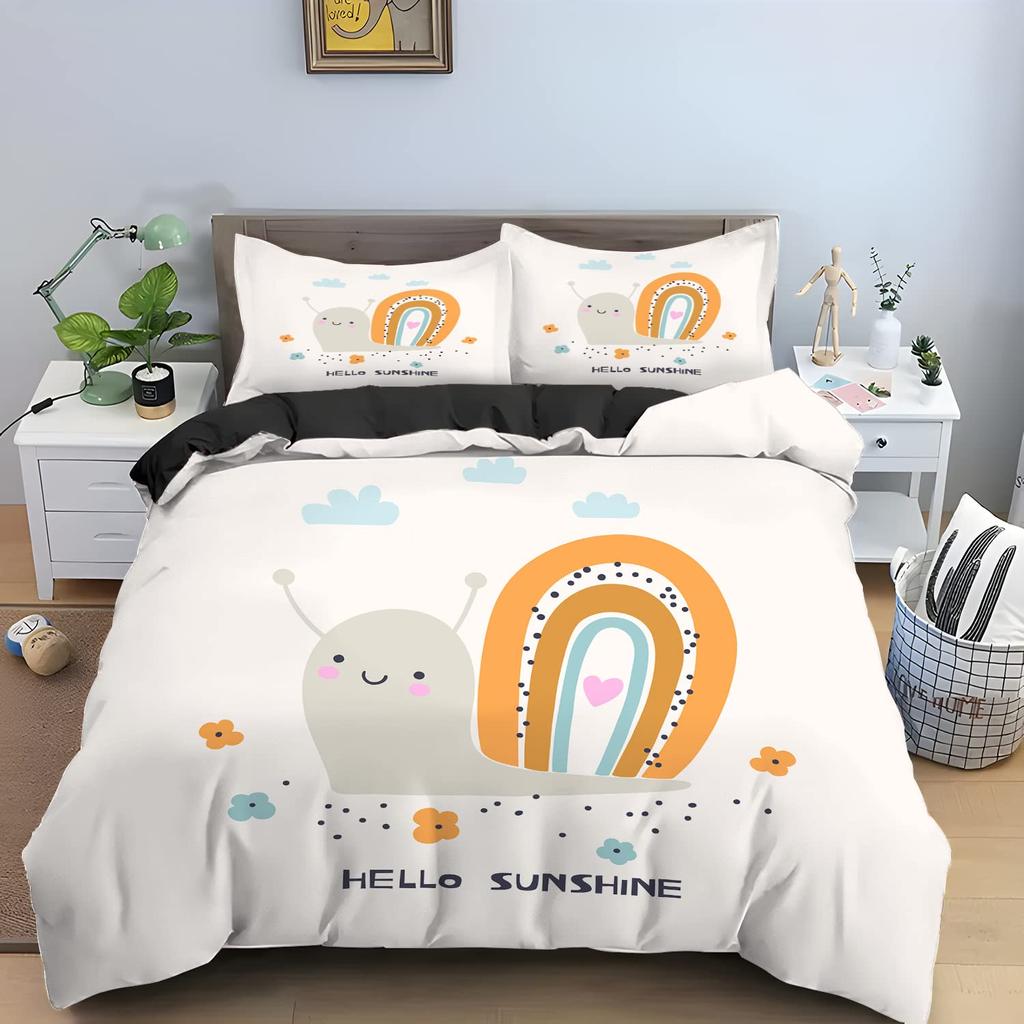 Colourful Snail Duvet Cover Set Cute Kawaii Animal Polyester Comforter Cover King Queen Size For Kids Boys Girls Bedding Set