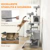 Cat Tree with Ladder, 2 Hammocks, 3 Perches, 2 Houses and 3 Platforms, 48x48x192 cm, Grey and Cream