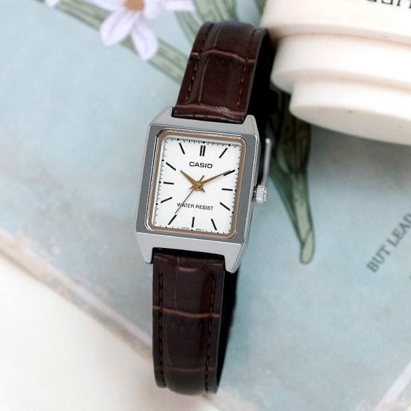 Casio Женские квадратные прямоугольные винтажные повседневные простые часы с металлическим кожаным ремешком