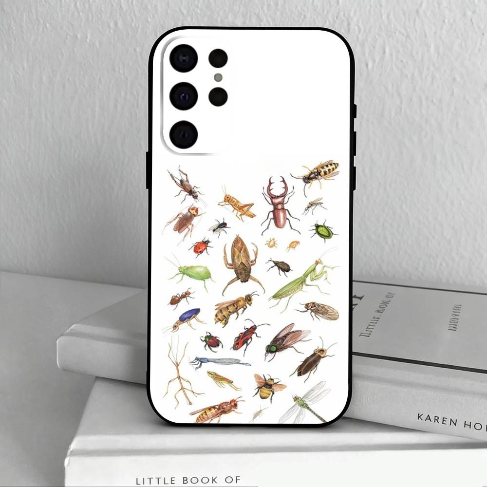 Чехол для телефона с изображением насекомых и жучков для Samsung S25, S24, S21, S22, S23, S30, Ultra, S20 Plus и других моделей, мягкий, черный.