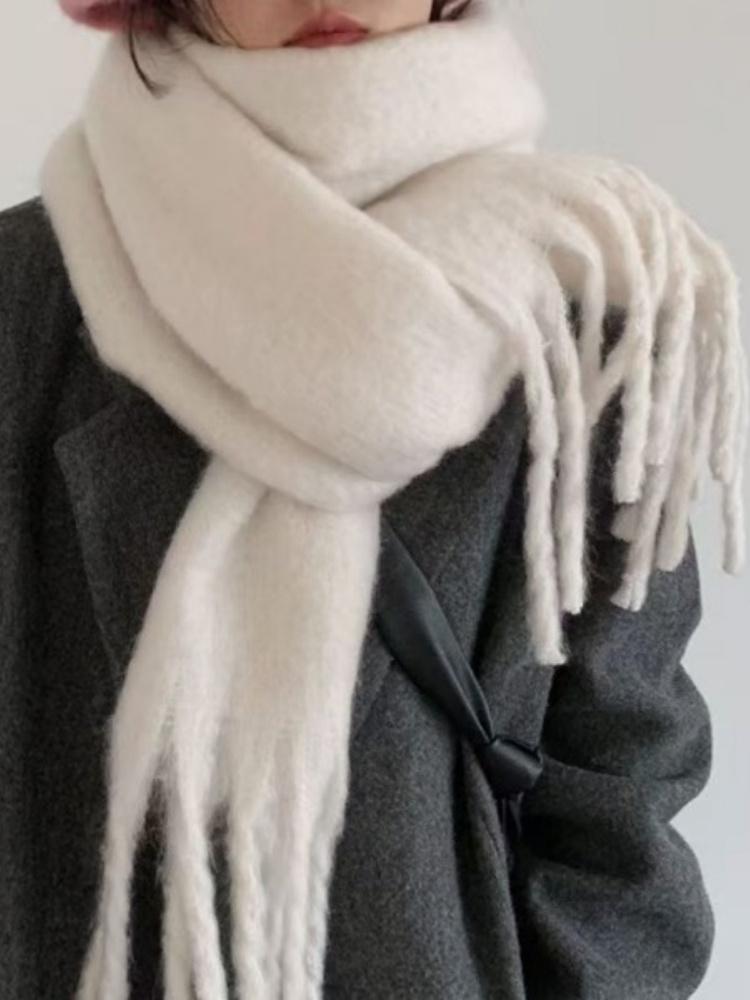20*200cm Small Long Cashmere Scarf Women Thick Winter Warm Solid Color Shawl Wraps Tassel Hijab Stoles Foulard Femme Pashmina