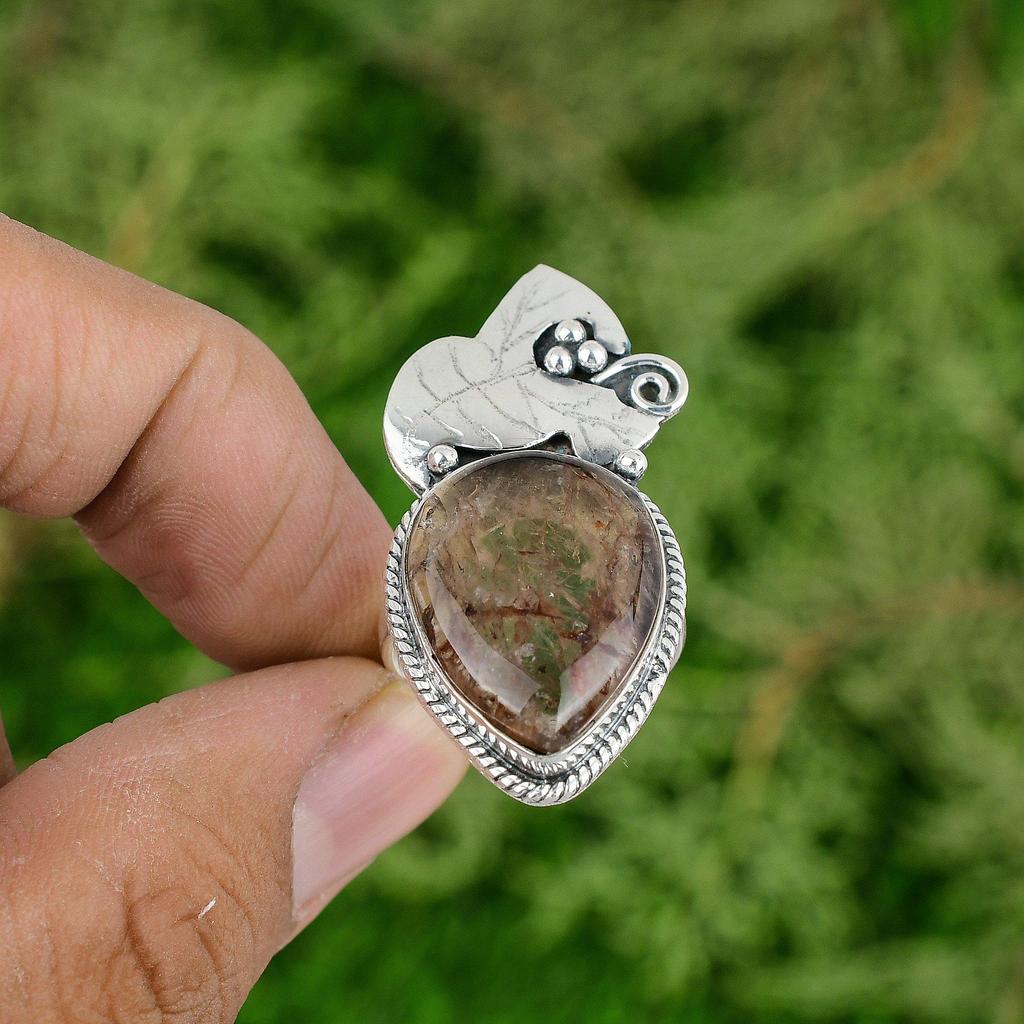 Natural Elestial Quartz Gemstone 925 Silver Solitaire Ring Size 9 For Women