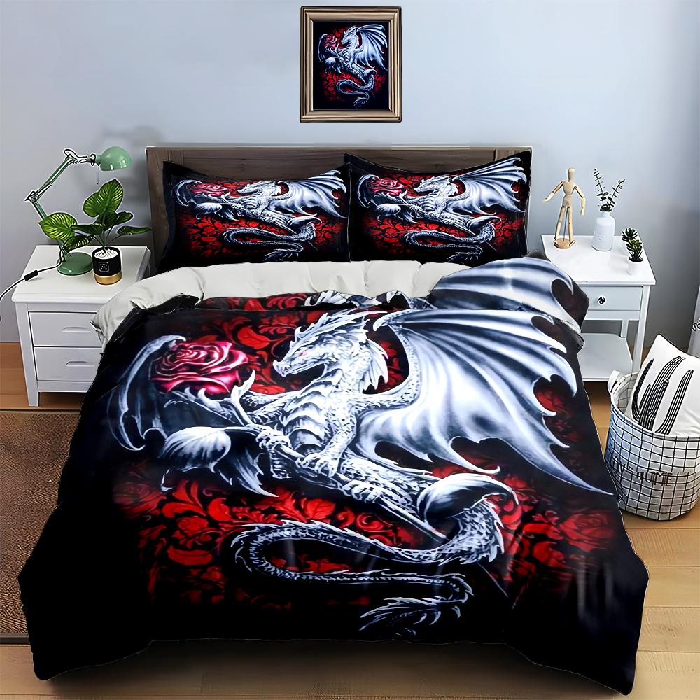 Silver dragon design Bedding Duvet cover sets Duvet covers Pillowcases gifts (1 * Duvet Cover 2 * Pillowcases, without duvet insert)