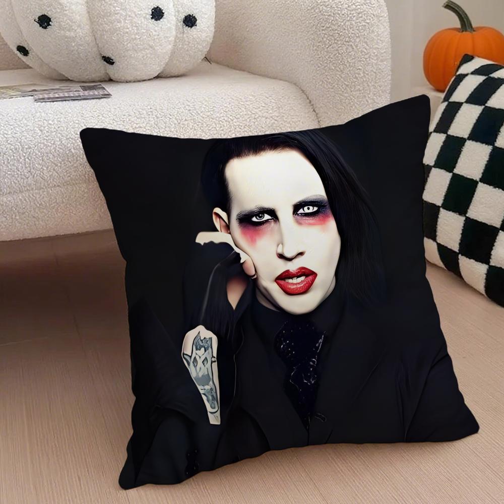 Shock Rock American Singer MMarilyn Manson Cushion Cover Throw Pillow Cover Hidden Button Durable Polyester Chair Cushion