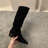 High Heeled Suede Western Mid Length Boots Women's Shoes New Autumn and Winter with Suede Pointed Pile Long Leg Knight Boots