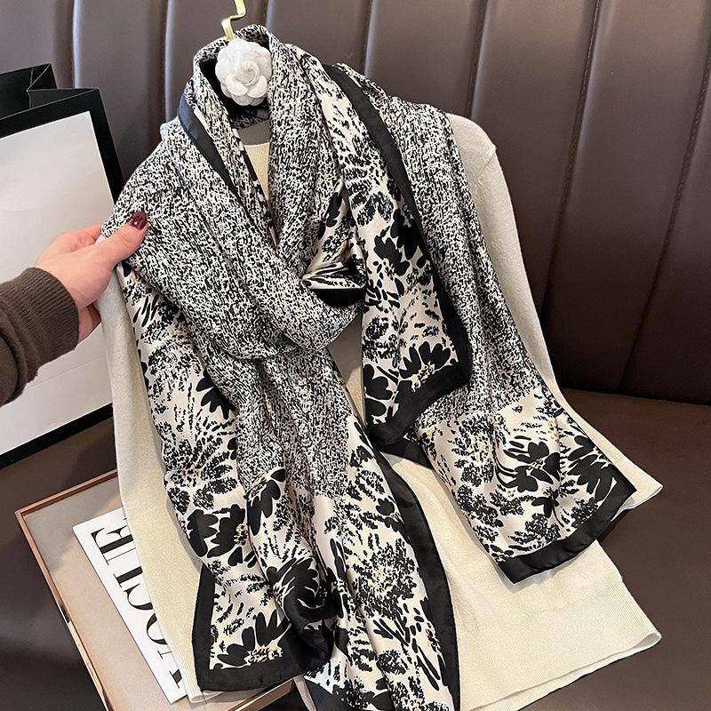 Fashion Silk Scarf Women Shawls Female Cover Flowers for Traveling Sun Protect Sunscreen Beach Scarves Air Conditioning Wraps