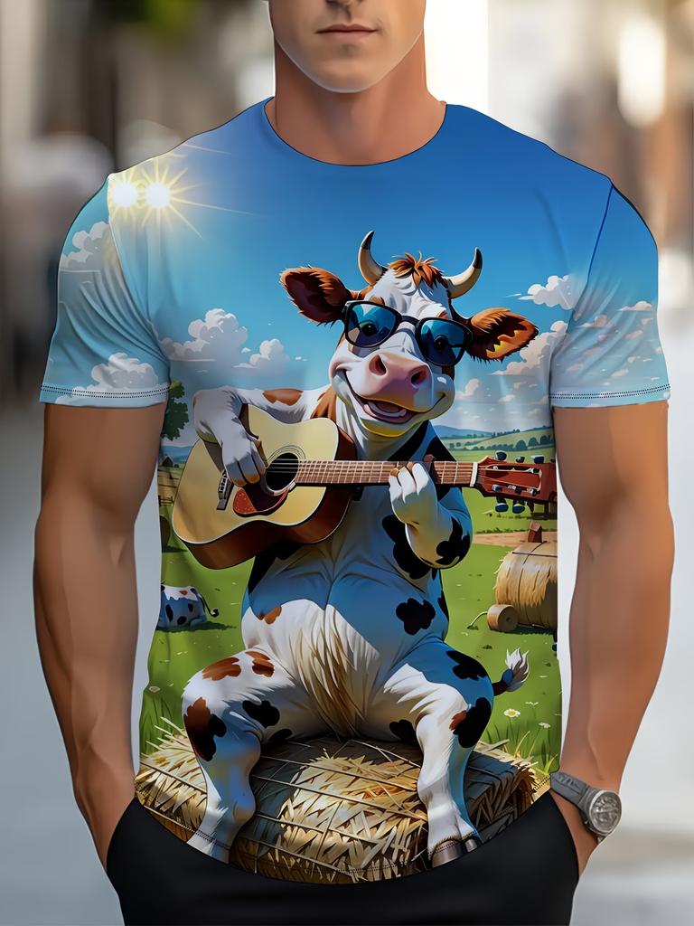 Funny Coffee Chicken T-shirt Men 3D Cartoon Rooster Print Short Sleeve Casual Summer Tops Men's Clothes