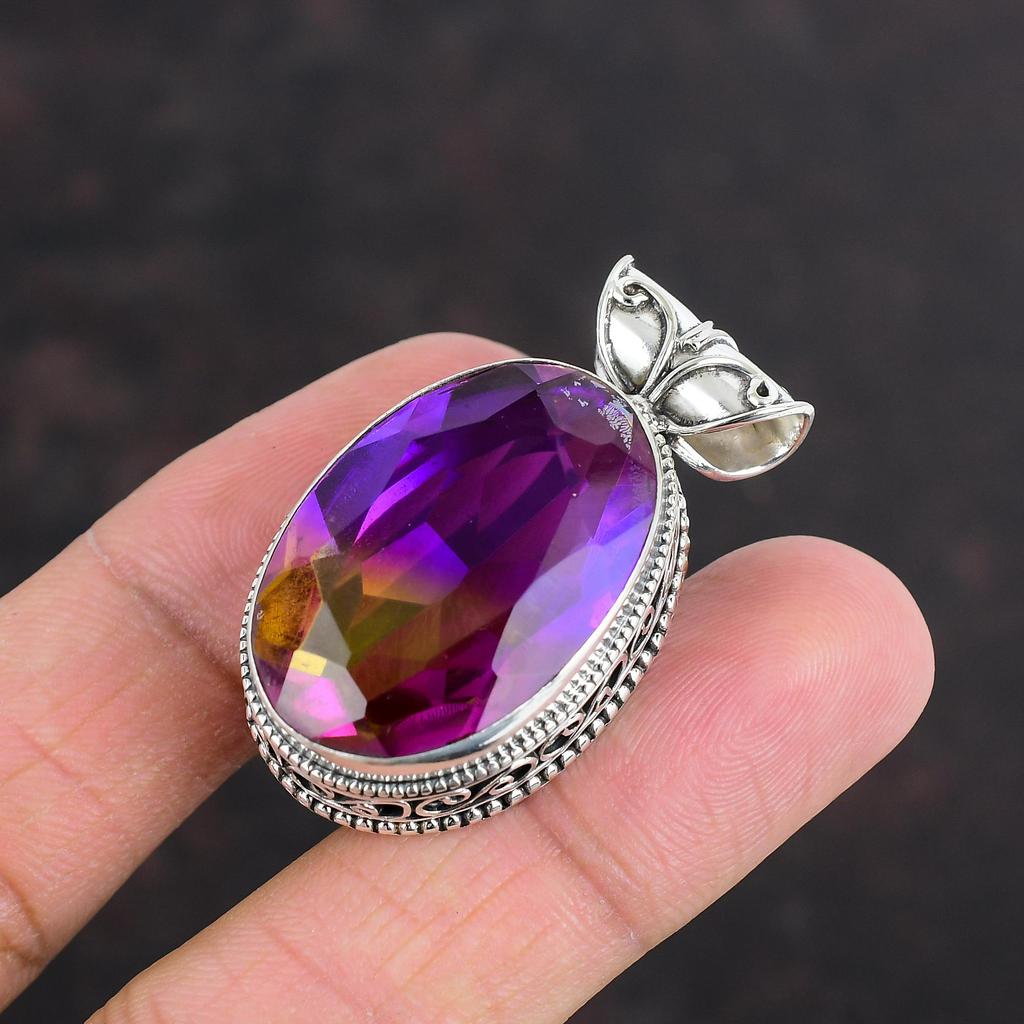 Faceted Ametrine Pendant Natural Gemstone Pendant 925 Sterling Silver Pendant Real Ametrine Jewelry Handmade Vintage Pendant Engagement Gift