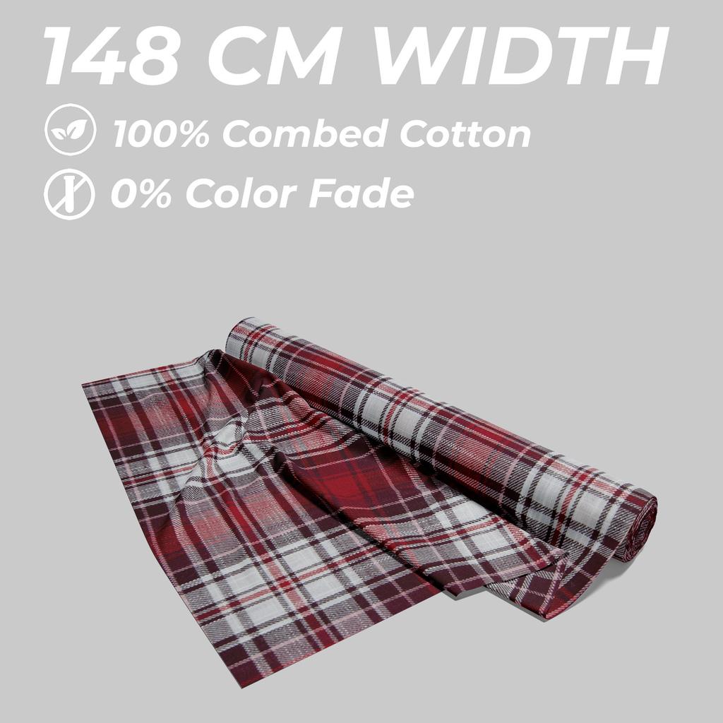 Bigreams Unstitched Cotton Christmas Tartan Check Shirt Fabric For Men's (58" Inch Width)