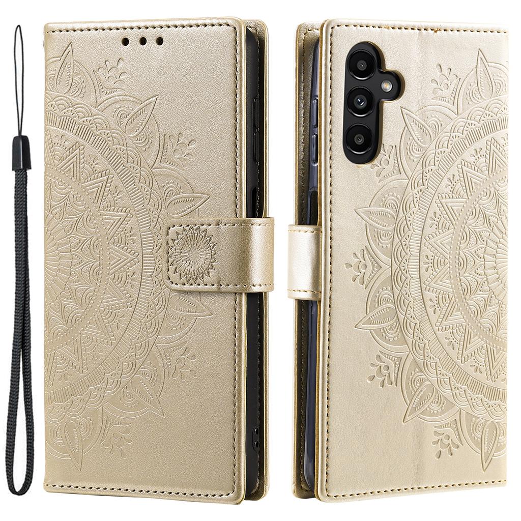 For Samsung Galaxy A17 Stand Case Imprinted Totem PU Leather Wallet Phone Cover with Wrist Strap