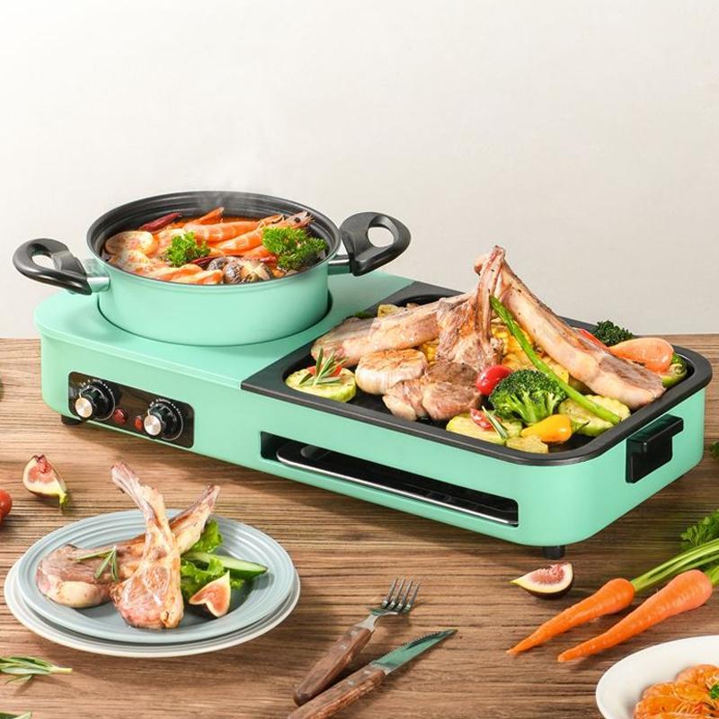 Многофункциональные электрические грили, бездымный 3 в 1 корейский стиль BBQ Hot Pot мультиварка машина, антипригарный электрический противень