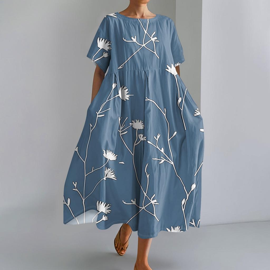 Женское модное свободное платье с большим карманом и круглым вырезом с градиентным принтом и короткими рукавами