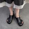 Johnature Hollow Out Breathable Comfortable Flat Sandals Retro Genuine Leather Casual Women's Shoes