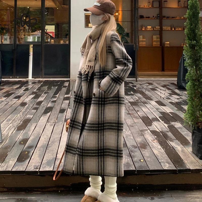 Plaid Cashmere Woolen Coat Korean Style Gentle Woolen Coat Women's Mid-length Autumn Winter New Woolen Coat