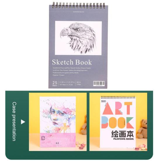 Hardcover Sketch Book Spiral Wire Bound 25 Sheets Acid Free No Bleed Thick Paper Artist Art Student Sketching Drawing Writing Sketchbook Art Supplies