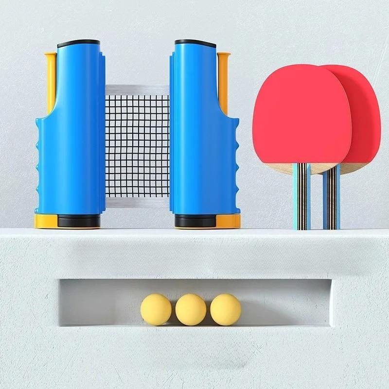 Portable Table Tennis Training Set Includes Blue Retractable Ball Net 2 Table Tennis Rackets and 3 Table Tennis Balls