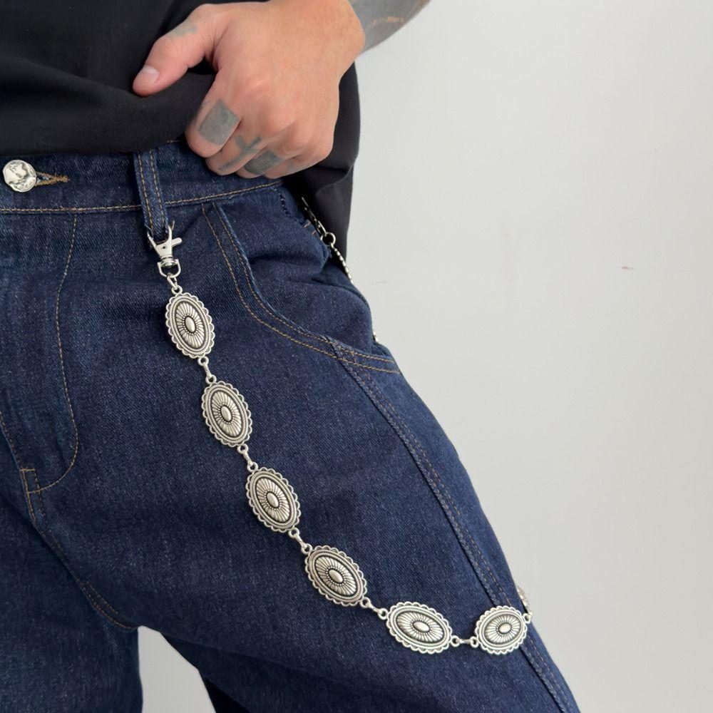 Gothic Round Disk Waist Chain Zinc Zinc Zinc Alloy Pants Chain Fashion Punk Belt Chain Jeans