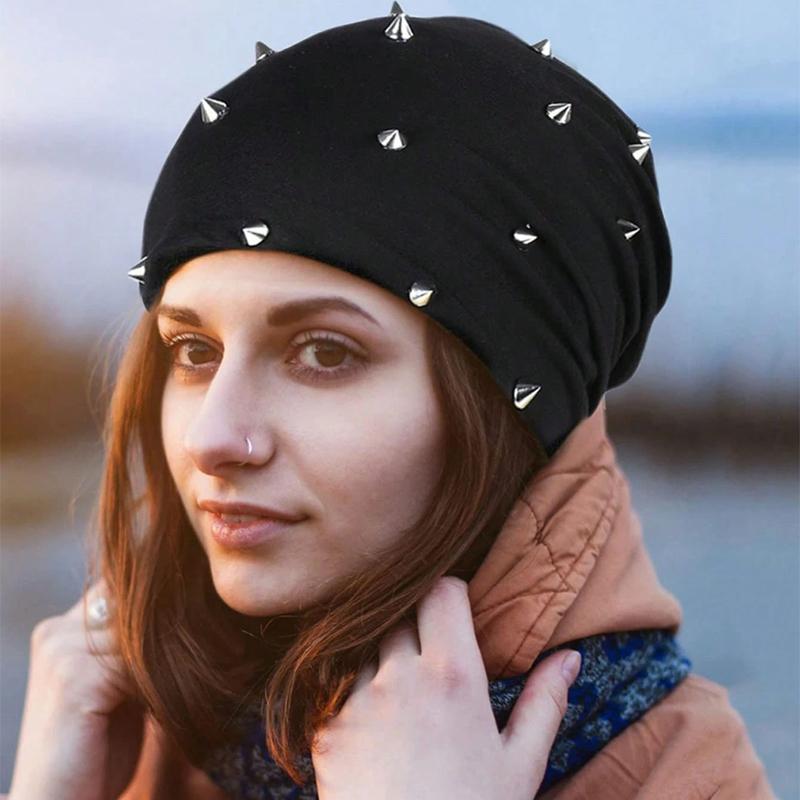 1 шт. Готическая шляпа Унисекс Готическая шапка с заклепками Рок Панк Шляпа Шип-шип Для мужчин Женщин, Черный Серый, Стиль Y2K легкая и удобная