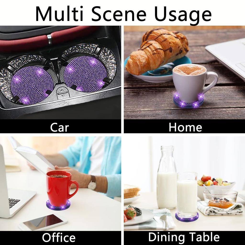 2pcs Bling Car Cup Holder Coasters 2.75" Anti-slip Shockproof Universal Car Cup Holder Coaster