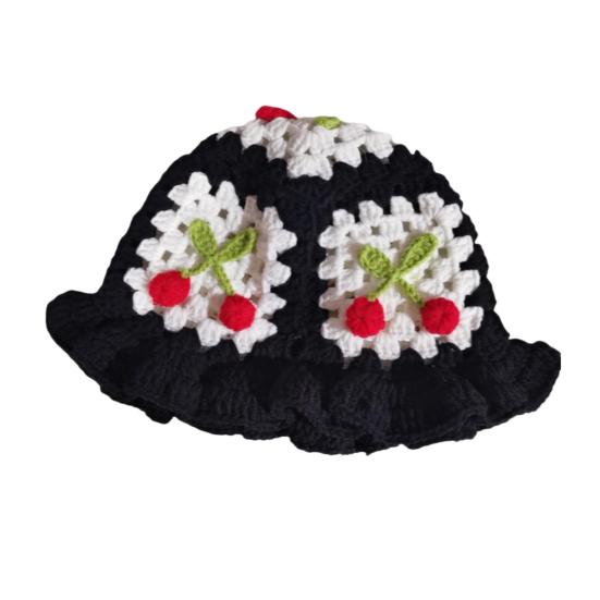 Мультяшная шерстяная шапка с аппликацией из вишни, вязаная шапка, детский головной убор цвета конфет, детская шляпа-ведро, детская вязаная шапка для фотосъемки, дни рождения, вечеринки на открытом воздухе, кепка