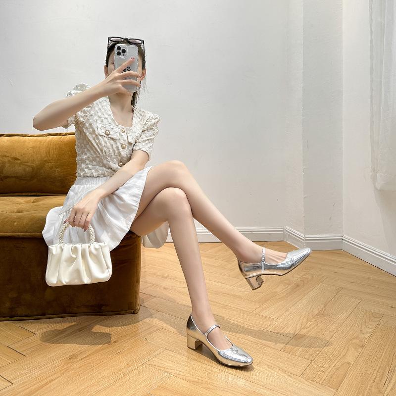 Новая обувь на высоком каблуке во французском стиле для женщин, туфли на толстом каблуке, комбинированные туфли на высоком каблуке, женские каблуки